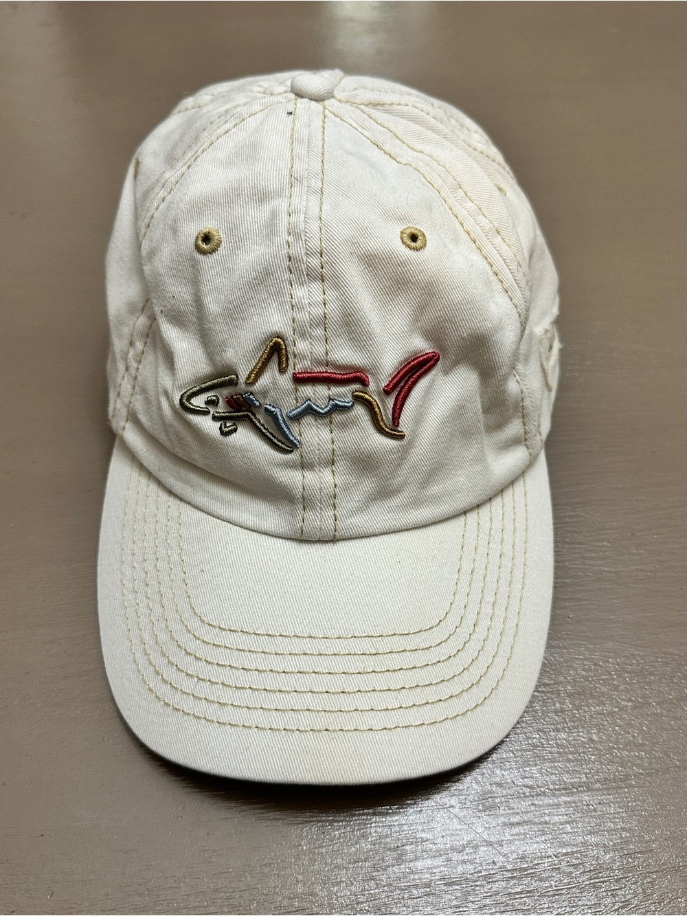 Greg Norman The Shark Embroidered Golf Hat Adjustable Cap Ivory Cream